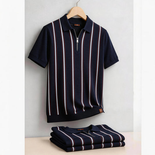 AIOPESON Men's Stripe Polo Shirt Old Money Style Short Sleeve Soft Breathable Casual Elegant Fabric for Comfortable Wear