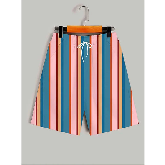 Listra gráfico praia shorts para homens colorido 3d impresso board shorts verão casual férias calças curtas soltas surf troncos de natação