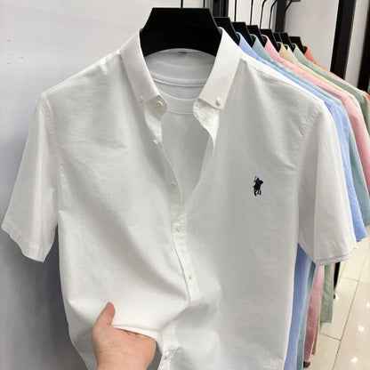Camisa de manga curta de marca de luxo, 100% algodão, bordado de pônei de alta qualidade, moda casual para golfe, negócios, nova coleção masculina.