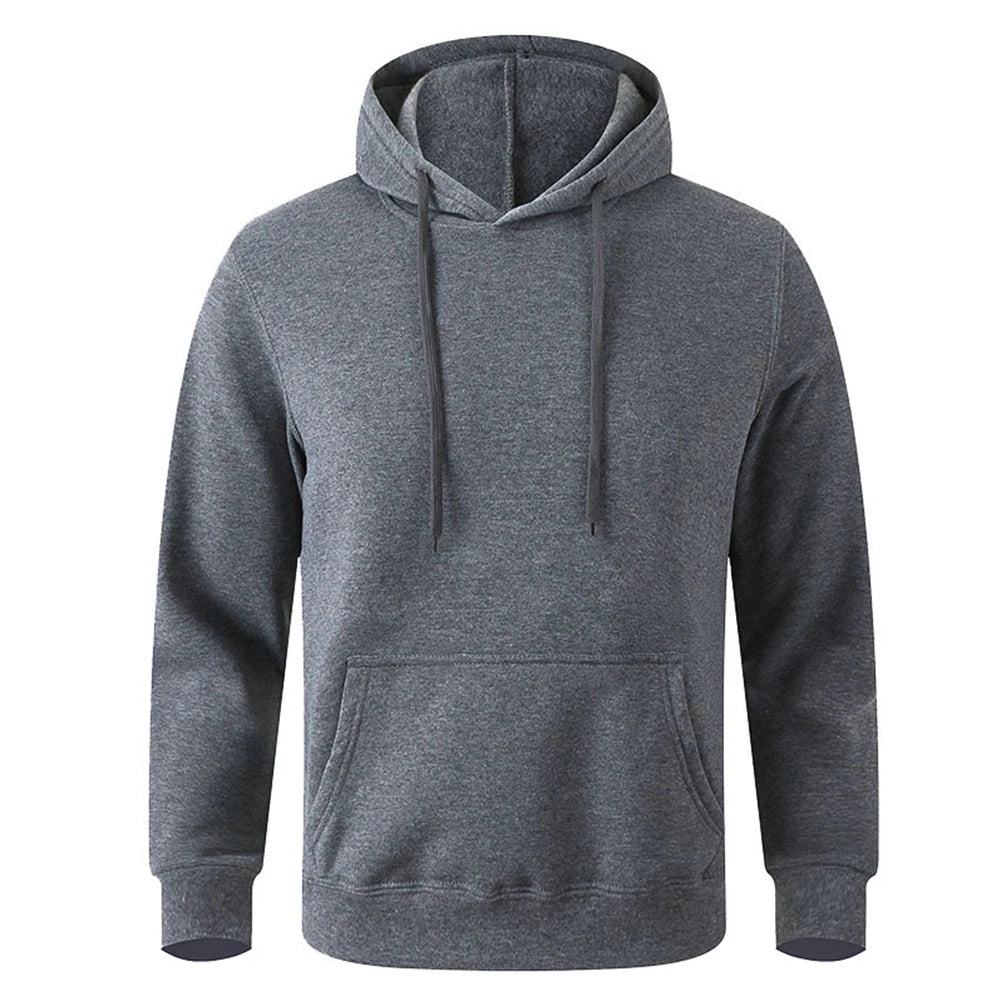 Moletom unissex quente, casual, cor sólida, estilo streetwear, com bolso, para esportes e fitness, disponível em várias cores.