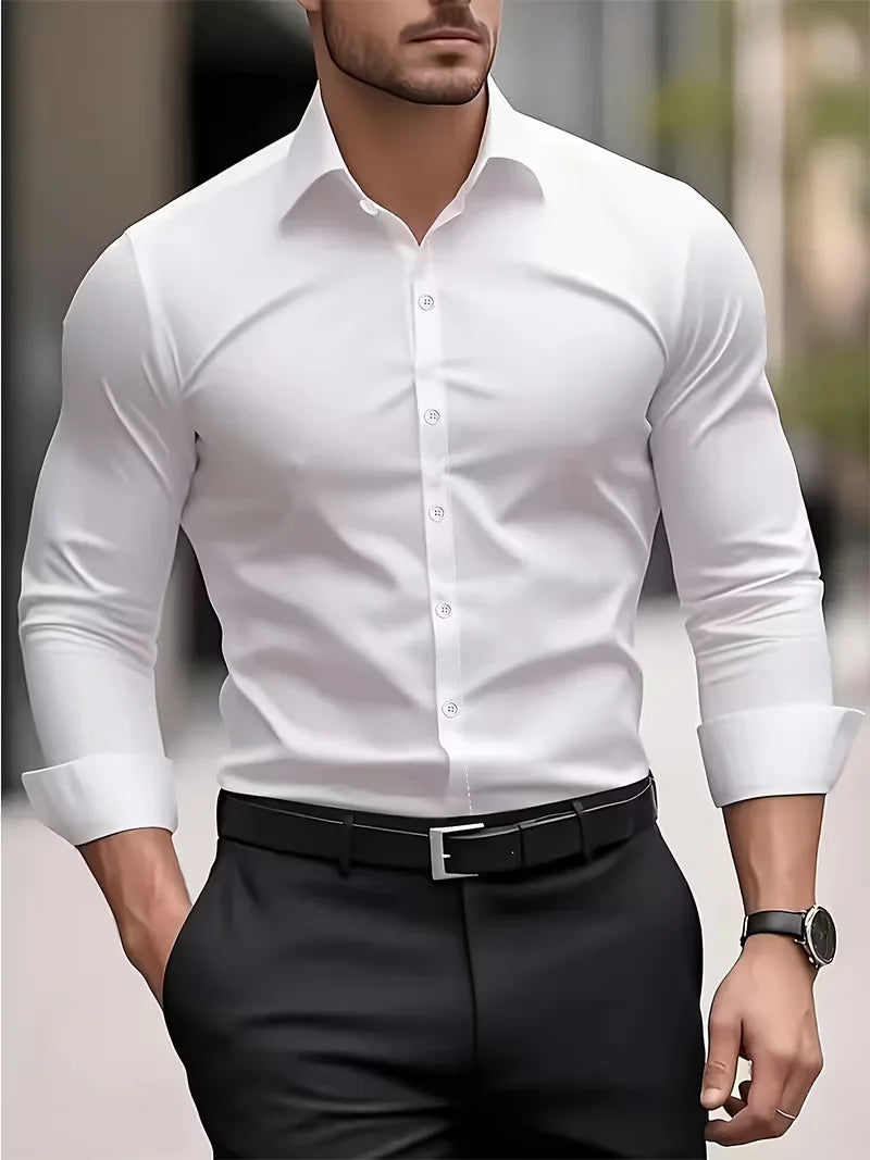 Camisa Masculina de Manga Longa Nova para o Verão, Roupa Formal de Negócios, Top Leve e Respirável para o Trabalho Diário