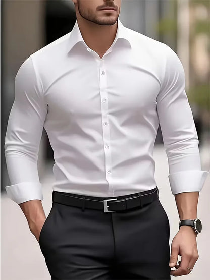 Camisa Masculina de Manga Longa Nova para o Verão, Roupa Formal de Negócios, Top Leve e Respirável para o Trabalho Diário