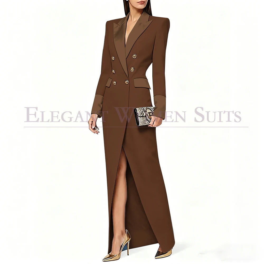 Blazer preto feminino de alta qualidade, com lapela de pico e abotoamento duplo, casaco longo da moda, peça única, luxuoso, estilo Dubai.