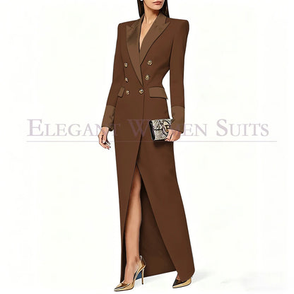 Blazer preto feminino de alta qualidade, com lapela de pico e abotoamento duplo, casaco longo da moda, peça única, luxuoso, estilo Dubai.