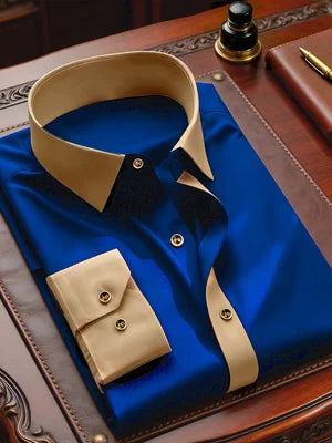 FGKKS Camisa Masculina Preta Brand New High Street Patchwork Manga Longa Inteligente Casual Elástico Homem Camisas de Vestido de Negócios