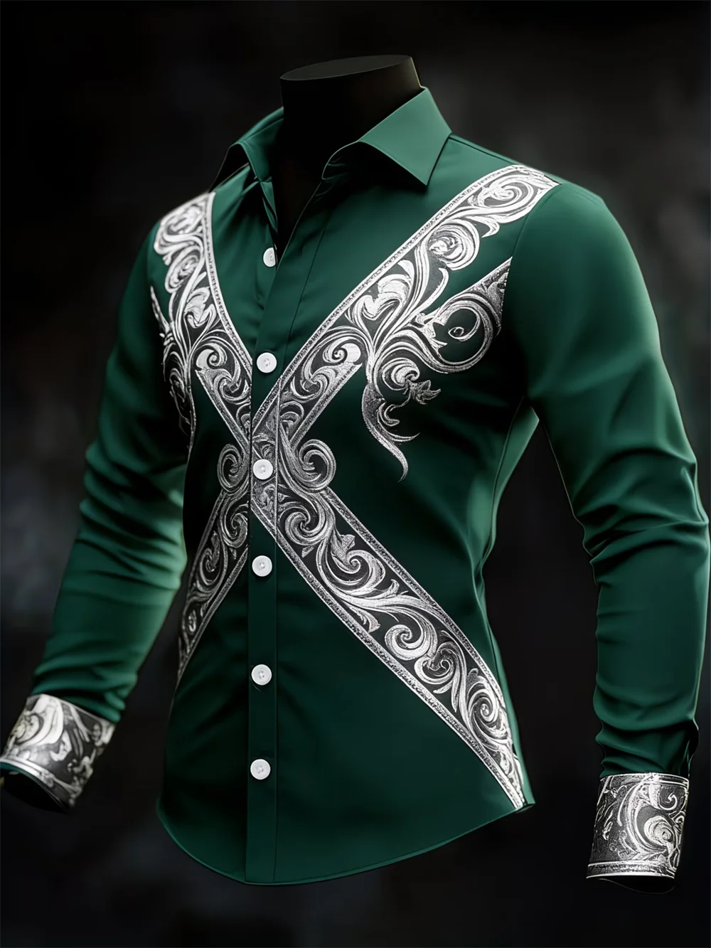 Nova Camisa Masculina de Manga Longa com Estampa 3D Cruzada e Padrão de Alta Qualidade, Blusa Casual de Manga Longa com Gola