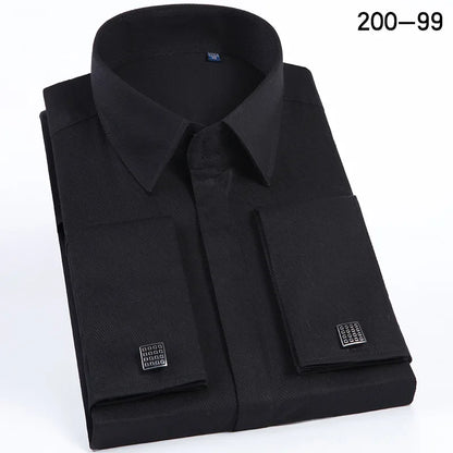 Qualidade masculina abotoaduras francesas camisa botão escondido camisa masculina manga longa casual fino ajuste manguito camisas de vestido (abotoaduras incluídas)