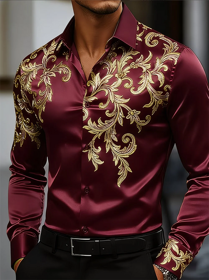 Nova camisa masculina de manga comprida com estampa 3D de trevo, padrão de alta qualidade, casual, com gola.