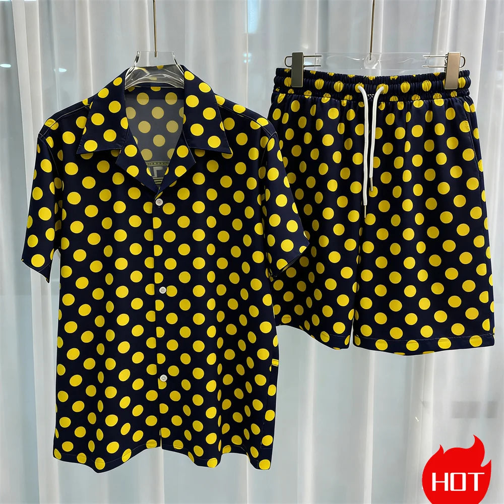 Conjunto de verão 3D masculino de duas peças, camisa havaiana de alta qualidade e shorts, conjunto unissex estilo Y2K, pijama masculino para ficar em casa.