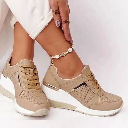 Tênis Feminino Chunky 2026, Cor Sólida, Plataforma, Sola Grossa, Zíper, Vulcanizado, Estilo Zapatos De Mulher