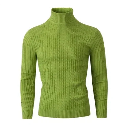 Men's High Neck Sweater Solid Color Pullover Knitted Warm Casual Turtleneck   Men Clothes