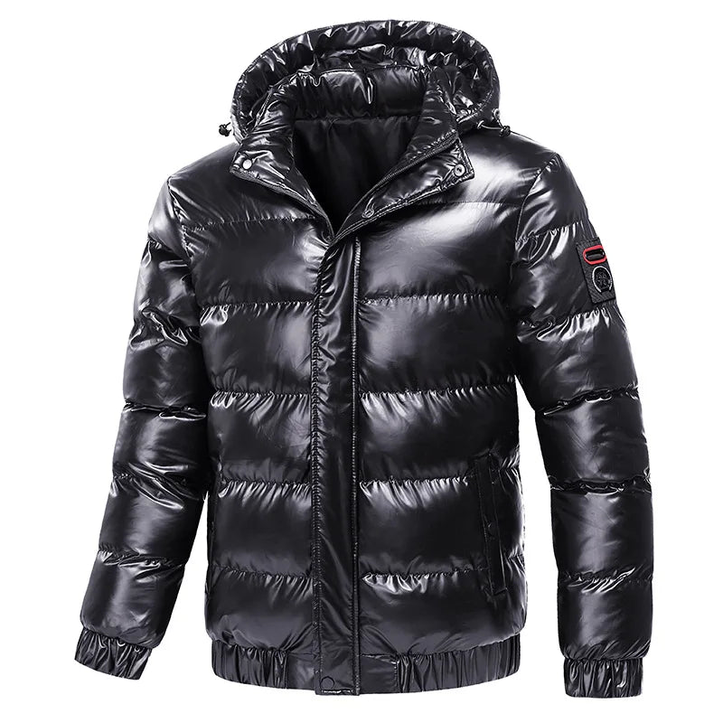 Jaqueta Masculina de Inverno Acolchoada à Prova de Frio Manga Longa Casaco Masculino Moderno Simples Cor Sólida com Capuz Removível Agasalho Masculino