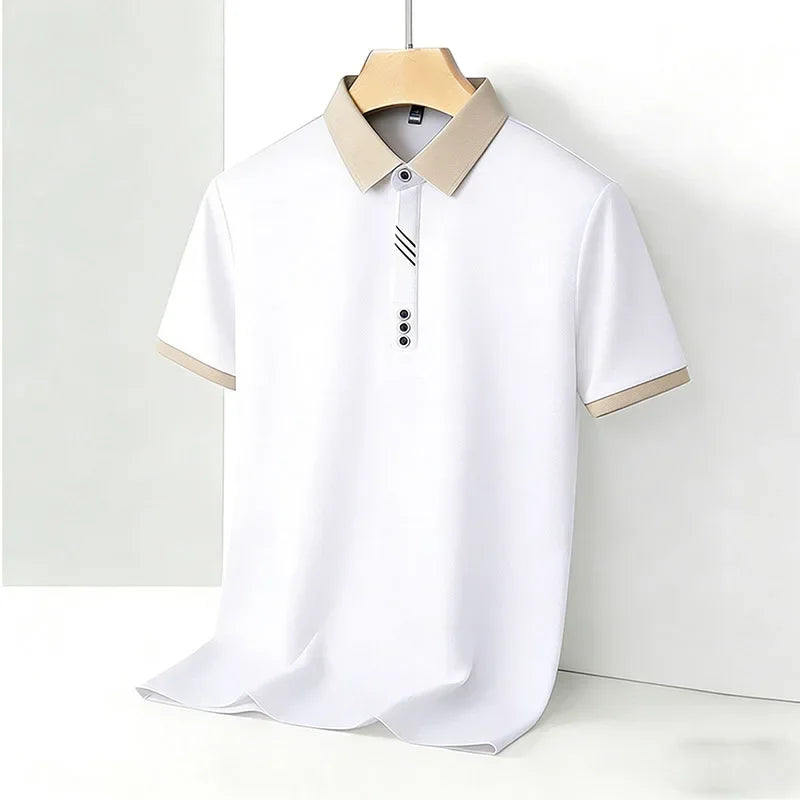 Camisa Polo Masculina de Moda com Gola Contrastante, Manga Curta, Ajuste Slim, Casual para Uso Diário, Top 2026