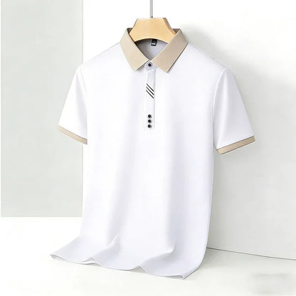 Camisa Polo Masculina de Moda com Gola Contrastante, Manga Curta, Ajuste Slim, Casual para Uso Diário, Top 2026