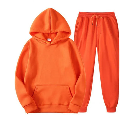 Conjunto Esportivo Masculino Outono/Inverno 2026, Cor Sólida, Duas Peças, Moletom com Capuz e Calças de Jogging, Roupas Casuais Esportivas 2026