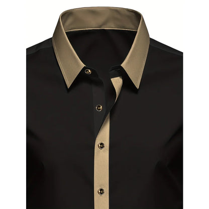 FGKKS Camisa Masculina Preta Brand New High Street Patchwork Manga Longa Inteligente Casual Elástico Homem Camisas de Vestido de Negócios