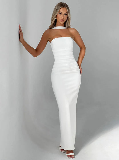 Hugcitar elegante cachecol sem alças luvas de malha sólida sexy bodycon maxi vestido de baile moda feminina y2k roupas festa de casamento aniversário