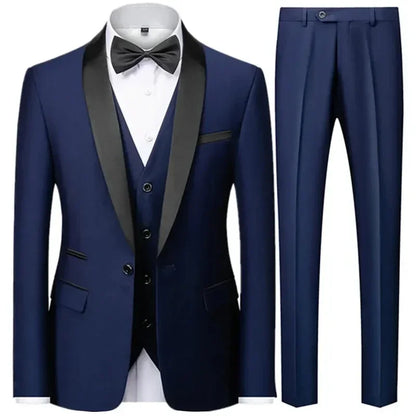 Preto masculino outono festa de casamento três peças conjunto tamanho grande masculino blazer casaco calças e colete moda fino ajuste terno