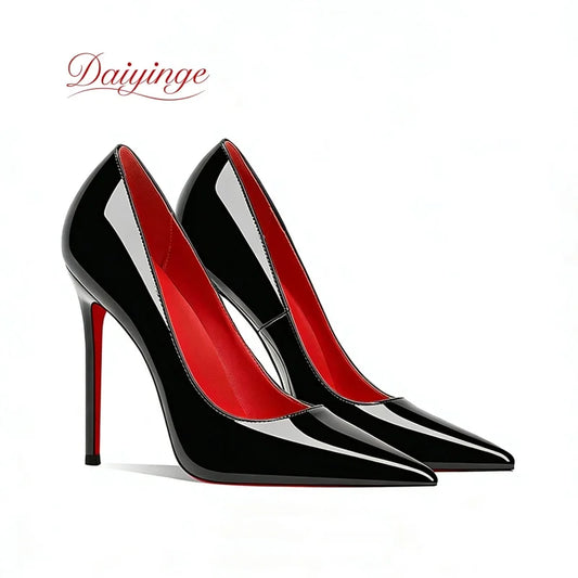 Sapatos femininos da tendência 2026: luxuosos, com sola vermelha, salto alto, bico fino, scarpin agulha de 12 cm, confortáveis para festas e casamentos.