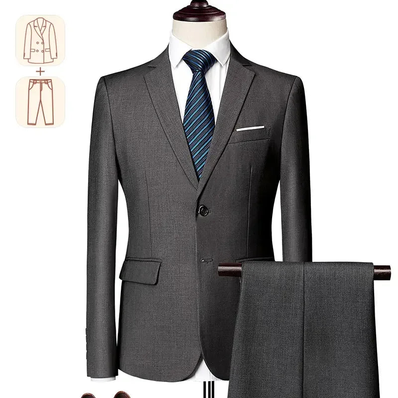 2025 New Men's Business Casual Suit for Weddings Male Solid Colour Formal Suit Sets Men Prom Party Tuxedo Dress