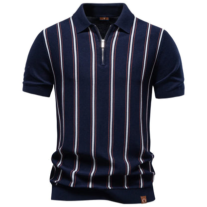 AIOPESON Men's Stripe Polo Shirt Old Money Style Short Sleeve Soft Breathable Casual Elegant Fabric for Comfortable Wear