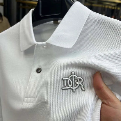 Camisa polo de manga curta para homens, 100% algodão, high-end, respirável, marca de luxo, bordado, moda, verão, 2024