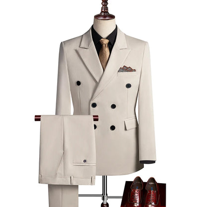 Terno Casual Masculino de Três Peças com Abotoamento Duplo para Festas e Casamentos, Traje Coreano de Cor Sólida Leve e Elegante