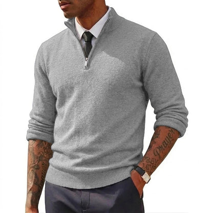 Novos Suéteres Masculinos com Zíper na Gola, Slim Fit, Leves, Gola Alta, Pulôver Casual com Zíper, Suéteres Polo de Manga Longa, Streetwear