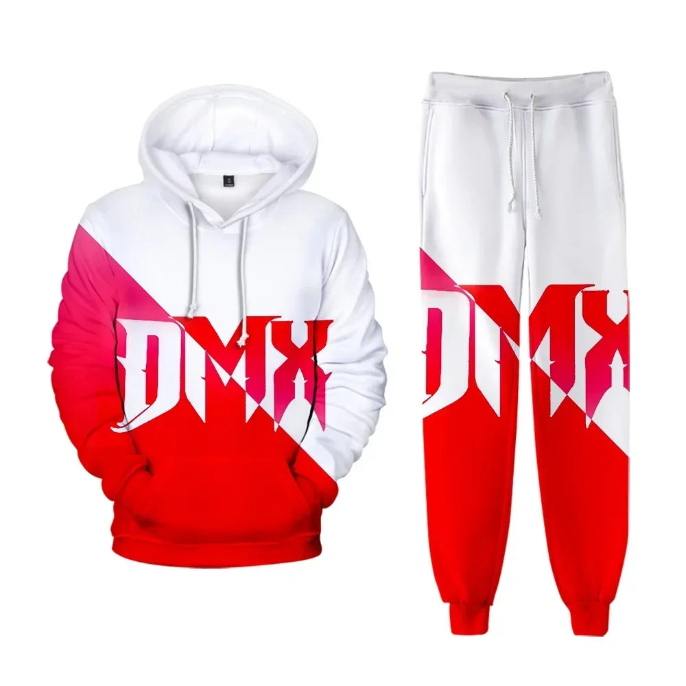 Hip hop rapper dmx impressão 3d conjuntos de treino masculino moda terno esportivo moletom com capuz + moletom roupas masculinas 2 peças conjunto