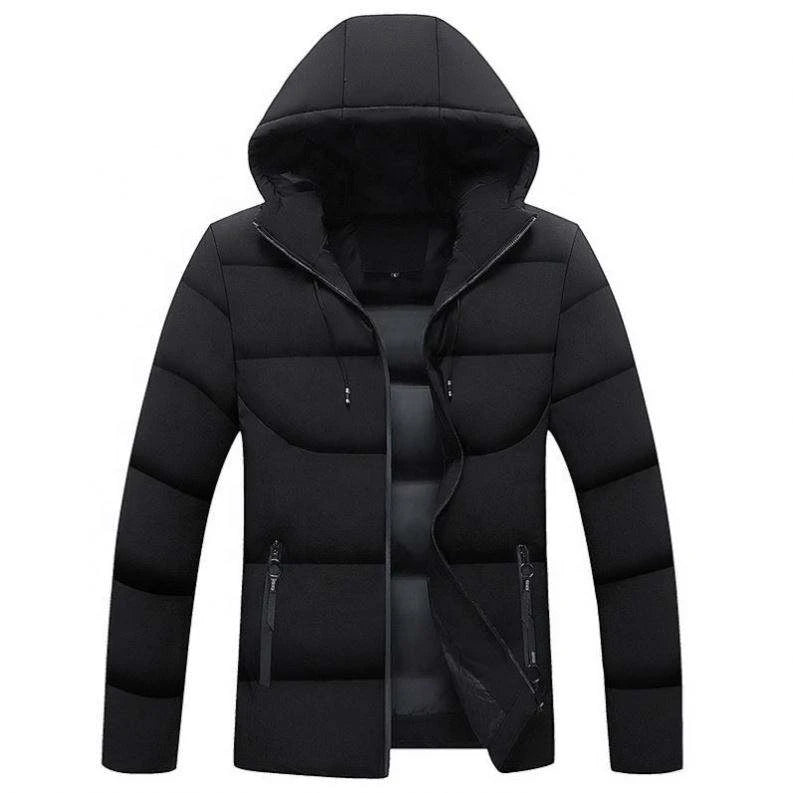 Men's Winter Hooded Puffer Jacket Standard Polyester Filled Windproof Zipper Closure Casual Style Slim Fit Solid Color 220g
