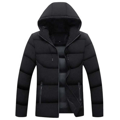 Men's Winter Hooded Puffer Jacket Standard Polyester Filled Windproof Zipper Closure Casual Style Slim Fit Solid Color 220g