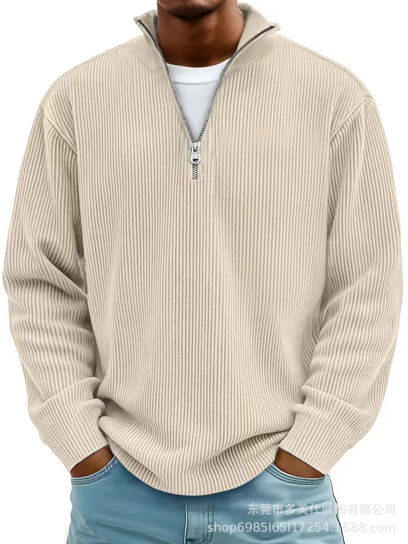 Outono/inverno nova moda masculina versátil casual gola meia zíper design veludo manga comprida camisa polo moletom