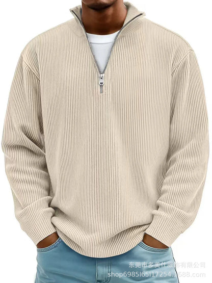 Outono/inverno nova moda masculina versátil casual gola meia zíper design veludo manga comprida camisa polo moletom