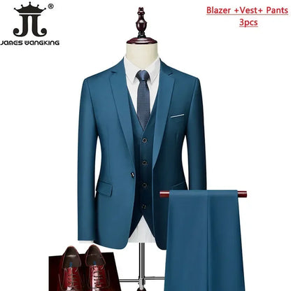 Conjunto de Terno Masculino de 3 Peças (Blazer + Colete + Calça) Tamanhos EUA XXS-3XL, Cor Sólida, Estilo Boutique, para Negócios Oficiais, Casamentos e Festas