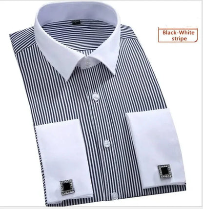 Quality French Cufflinks Shirt Men's Long Sleeve Tuxedo Male Brand Slim Fit White Button Cuff Social Men Dress Shirts