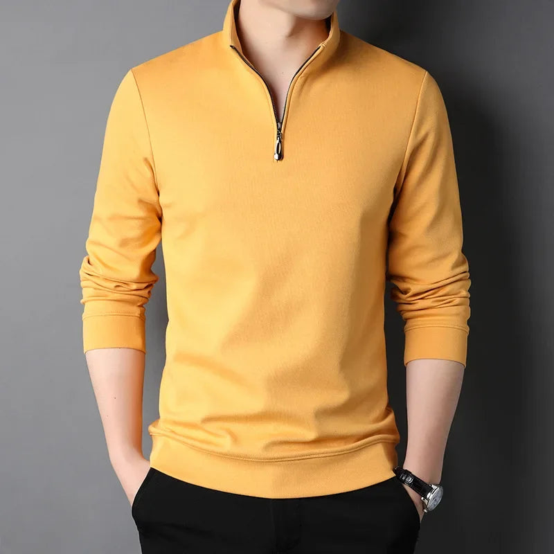 primavera e outono pulôver masculino gola zíper sólido manga longa camiseta alta pescoço polo inferior moda casual topos
