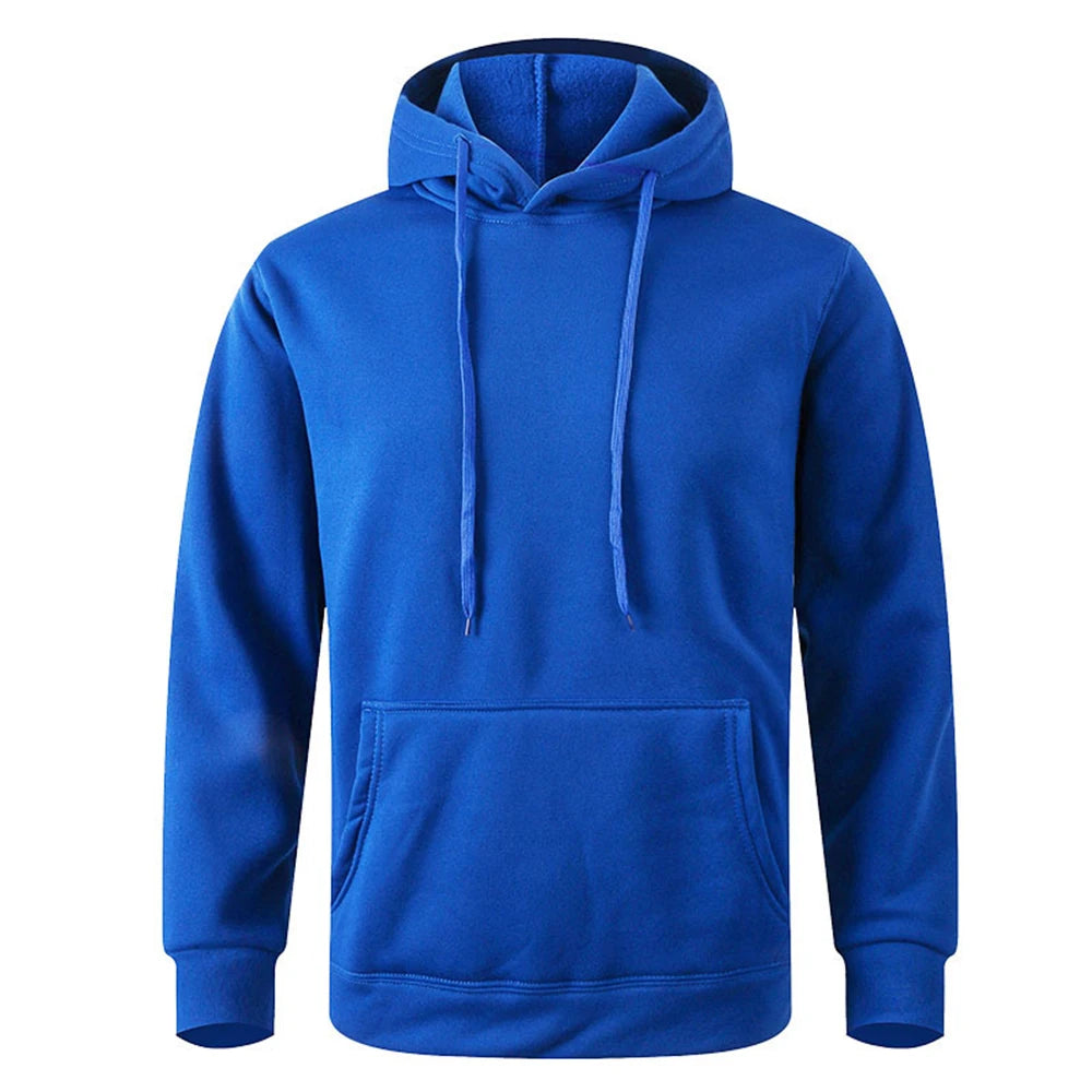 Moletom unissex quente, casual, cor sólida, estilo streetwear, com bolso, para esportes e fitness, disponível em várias cores.