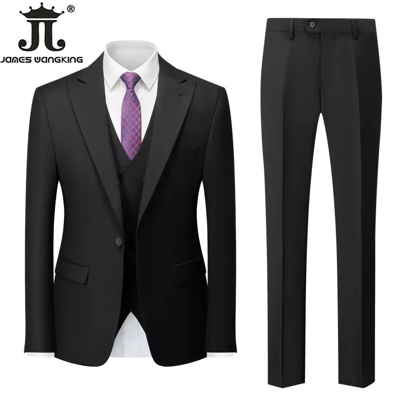 Conjunto de Terno Masculino de 3 Peças (Blazer + Colete + Calça) Tamanhos EUA XXS-3XL, Cor Sólida, Estilo Boutique, para Negócios Oficiais, Casamentos e Festas