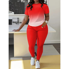 Conjunto de Moda com Estampa Gradiente para Mulheres, Roupa de Verão E 66477, Conjunto de Camiseta Estilosa e Casual para Senhoras