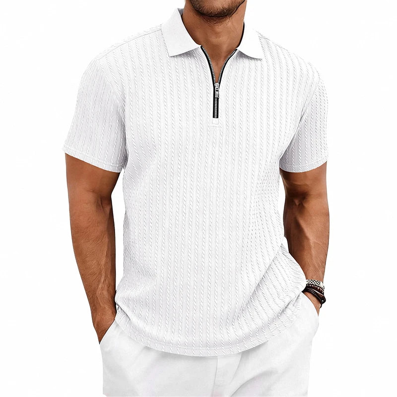 Camisa Polo Masculina de Verão Casual com Textura Tricotada Simples de Manga Curta |   Camiseta Casual Texturizada de Manga Curta (Várias Cores)