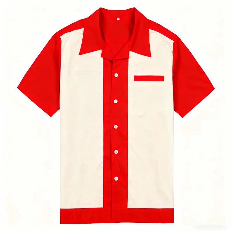 Camisa casual masculina de manga curta com lapela de boliche, camisa esportiva diária, roupas de clube confortáveis e respiráveis, entrega rápida