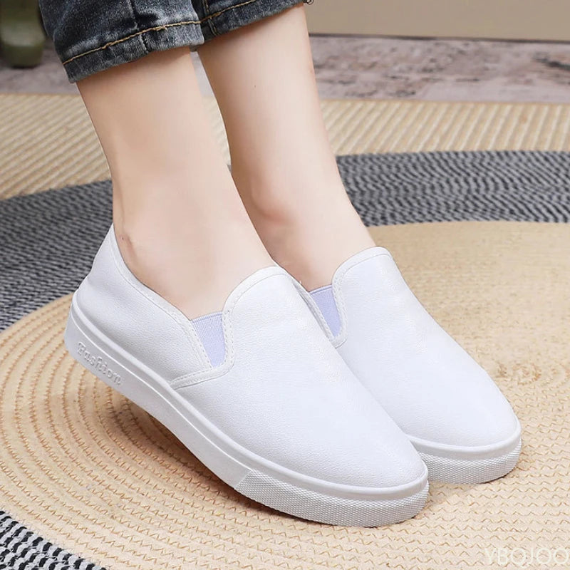 Inverno feminino quente e impermeável pu trabalho sapatos de algodão versátil um pé casual fundo plano anti deslizamento sapatos de placa vulcanizada
