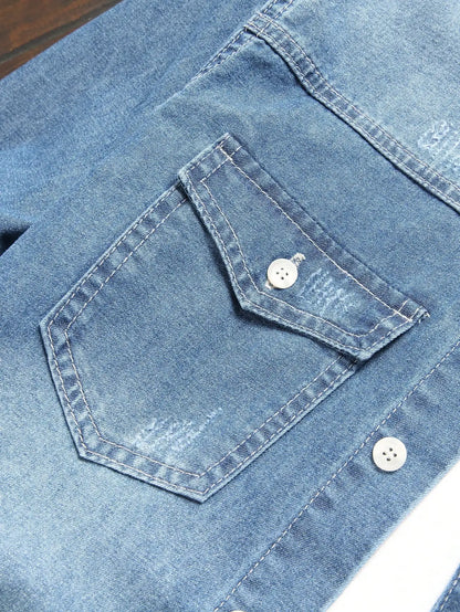 Camisas de Jeans Masculinas para Primavera e Outono. Camisas de Denim Azuis. Tendência e moda. Estilo Casual Diário para Rua.