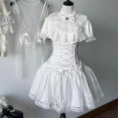 Estilo gótico japonês strass arco saia conjunto feminino doce rendas babados camisas bandagem fina mini saia feminina lolita y2k outfits