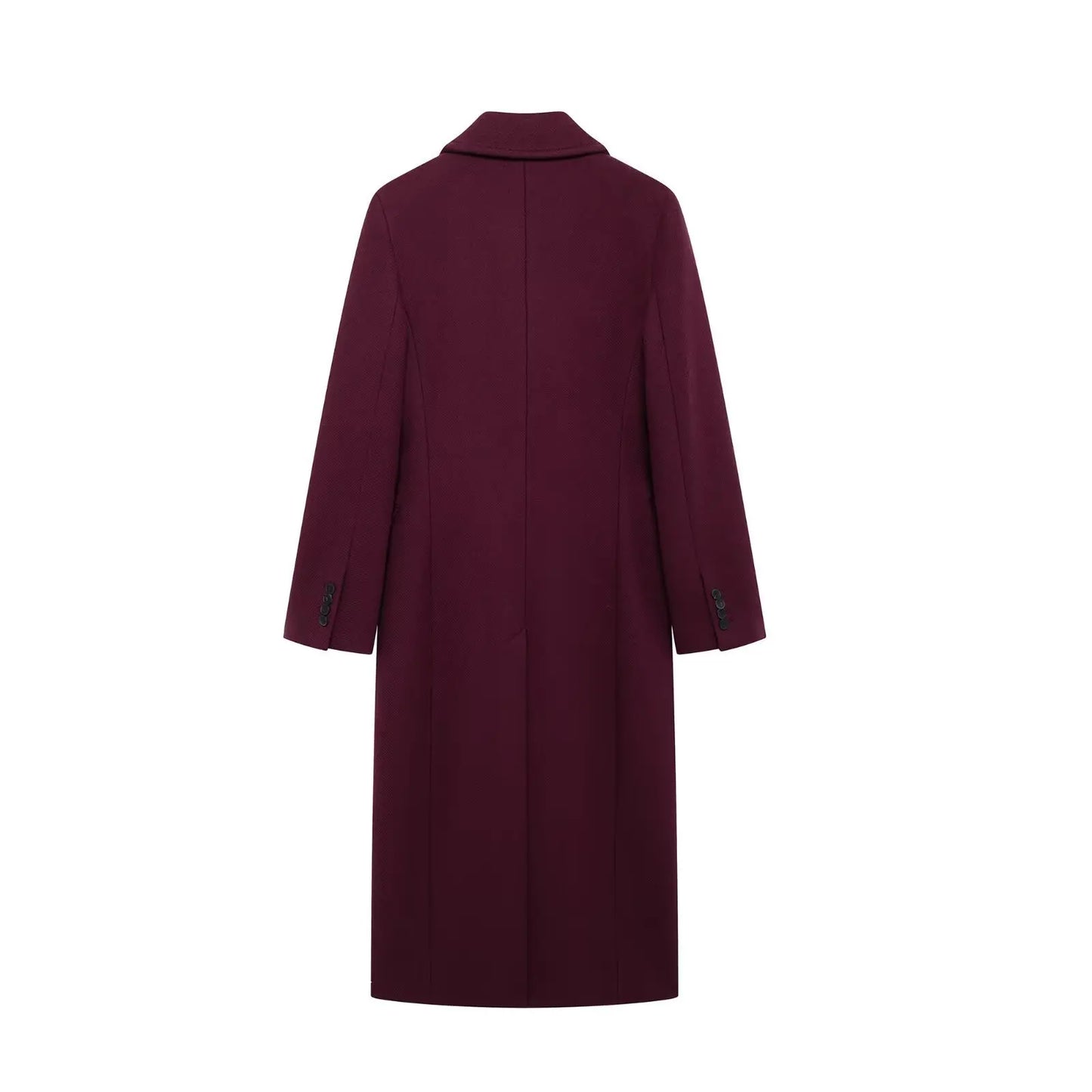 Casaco comprido feminino de lã, com gola dobrável, quente, com abotoamento duplo, ideal para outono e inverno.