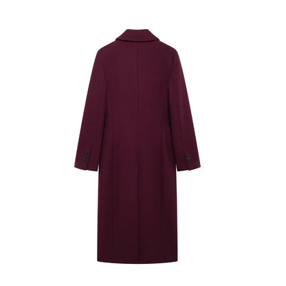 Casaco comprido feminino de lã, com gola dobrável, quente, com abotoamento duplo, ideal para outono e inverno.