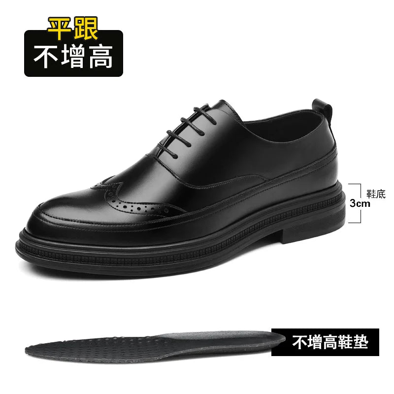 Sapatos Casuais de Couro Masculinos Formais de Negócios Cano Baixo com Cadarço Oxford Brogue Retrô Primavera Outono para Padrinhos