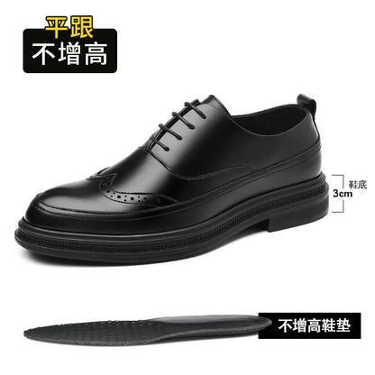 Sapatos Casuais de Couro Masculinos Formais de Negócios Cano Baixo com Cadarço Oxford Brogue Retrô Primavera Outono para Padrinhos