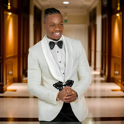 2 peças ternos para homens com botão de árvore de natal fino ajuste floral casamento noivo smoking xale lapela estilo africano terno