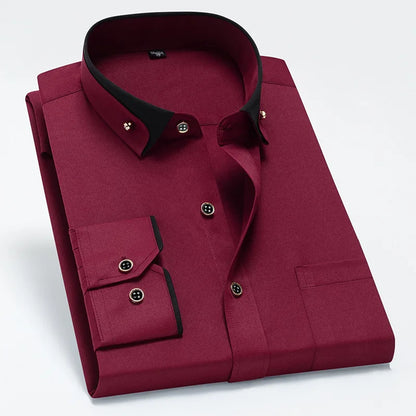 Camisa de negócios masculina manga longa botão para baixo camisa social anti-rugas escritório camisa masculina manga longa cor preta casual